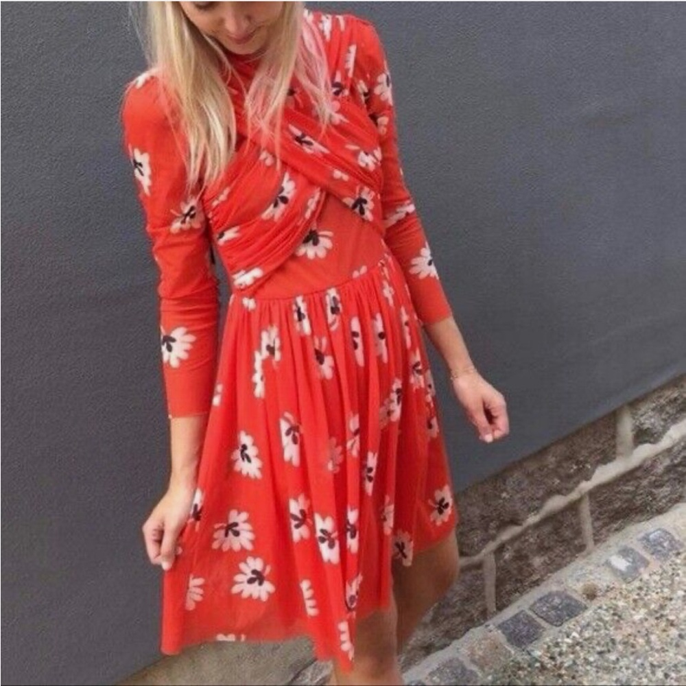 GANNI Big Apple Red Tilden Mesh Mini Dress